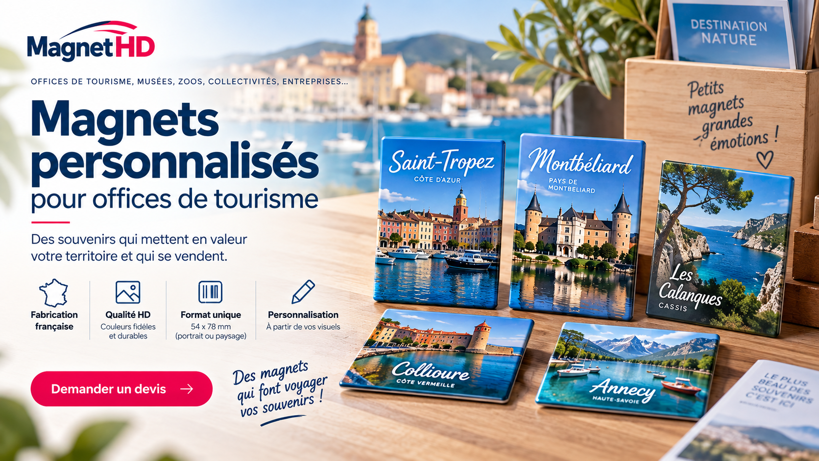 Magnets personnalisés pour offices de tourisme